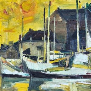 Óleo sobre lienzo "Atardecer en el Puerto" de Zoma Baitler - imagen 9