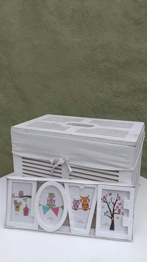 Baúl Blanco con Porta Retrato "Love" de Búhos