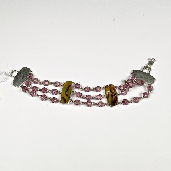 Pulsera de Cristal Morado con Detalle de Nácar y Metal - imagen 1