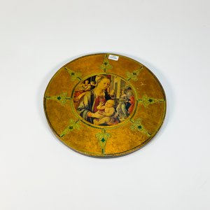 Cuadro de Lámina Circular: Dama con Niño y Marco Decorado - imagen 1