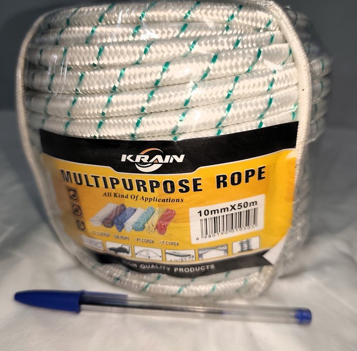 Rollo de Cuerda Náutica Multiuso Krain 50m x 10mm Blanca con Verde