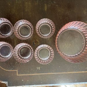 Juego Vintage de Ensaladera y Cuencos de Vidrio Rosa - imagen 2