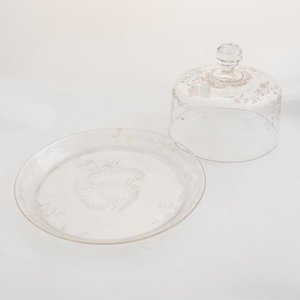 Quesera de Cristal Tallado con Plato Decorado - 22cm - imagen 3