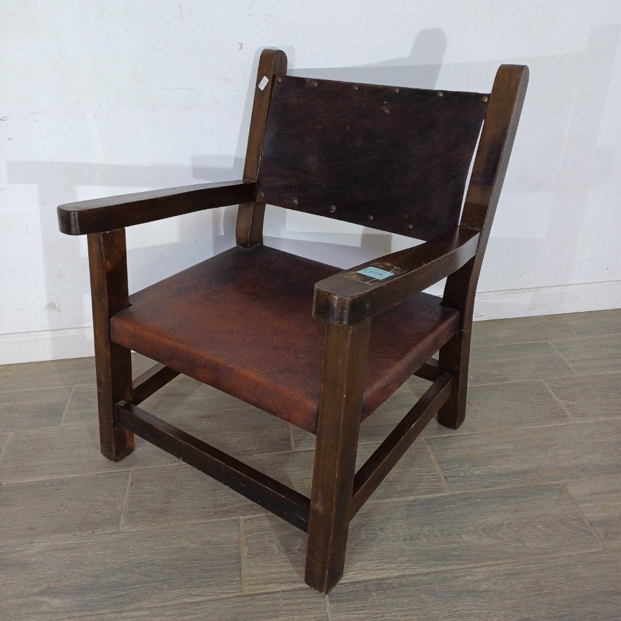 Silla de madera con asiento de cuero y respaldo de zuela - imagen 2