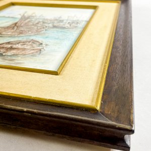 Oleo sobre Cerámica: Barcos de Pesca en el Puerto - imagen 4