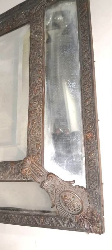 Antiguo Espejo Frances con Marco de Bronce Labrado y Cristal Viselado - imagen 3