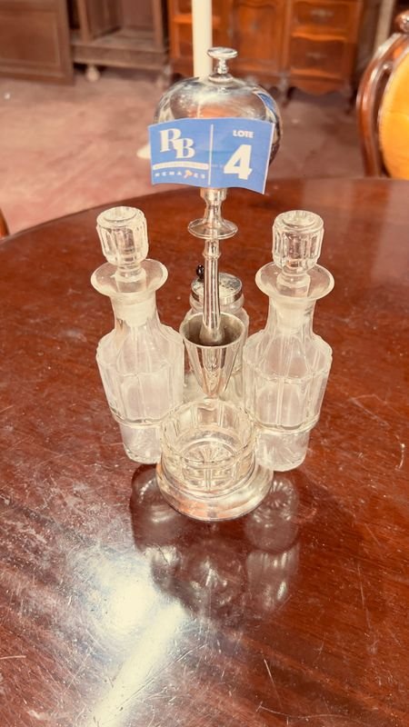 VINTAGE ESPECIERO CRUET SET CON TIMBRE FUNCIONAL PLATEADO - imagen 1