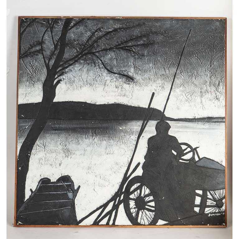 Lote siguiente: Pintura al óleo 'Paisaje con personajes' de Dommer 87