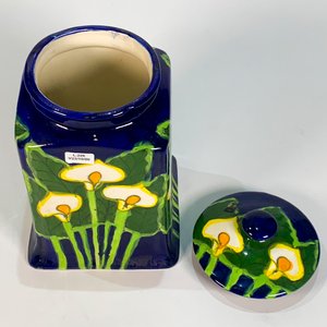 Pote Cerámica Mexicano Azul y Verde Decoración Floral - imagen 3