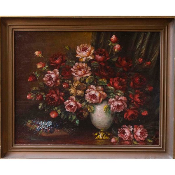 Óleo "Jarrón con Flores" de Ruits, 55 x 71 cm
