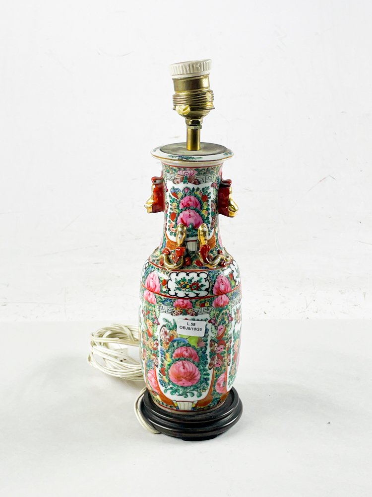 Lámpara de Sobremesa Antigua de Porcelana China con Diseño Floral