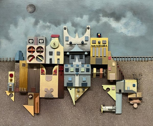 Obra de Andrés Cortina "Composición de Ciudad con Luna" - Madera y Técnica Mixta - imagen 1