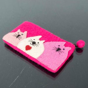 Neceser de Lana de Fieltro Hecho en Nepal con Diseño de Gatos - imagen 1