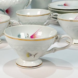 Juego de Café de Porcelana Blanca Brasilera Schmidt con Decoración Floral - imagen 2