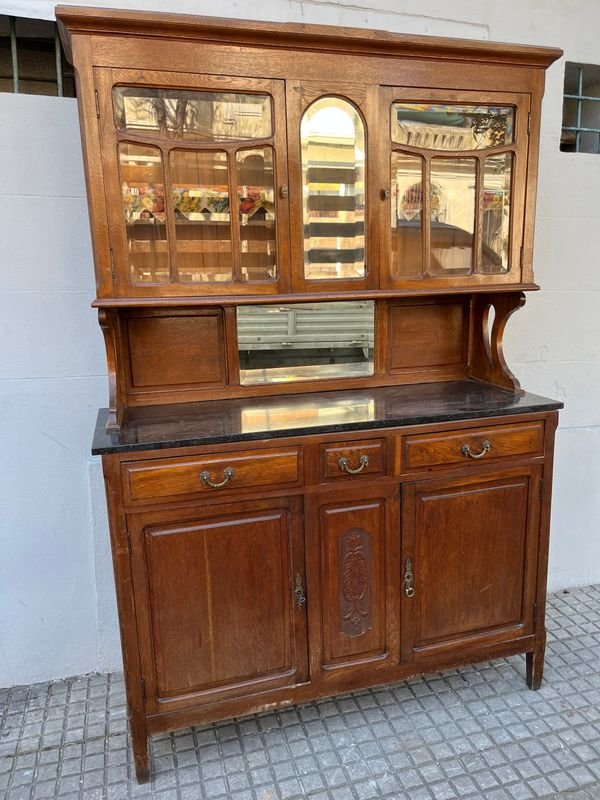 Alacena Antigua de Roble con Alzada Desmontable y Tapa de Mármol - imagen 1