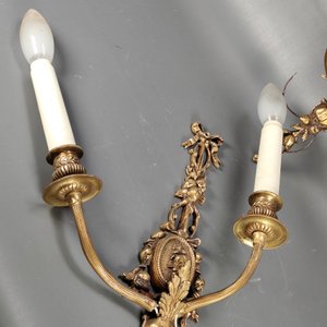 Par de Apliques de Pared Franceses en Bronce con 2 Luces Cada Uno - imagen 6