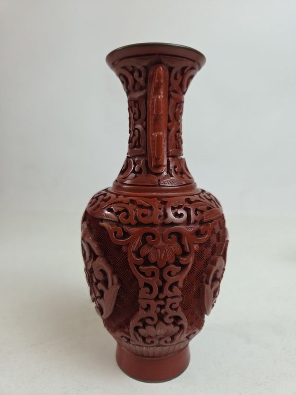 Jarrón chino de laca (laca de cinabrio) - Vaso cerámico decorativo - imagen 4