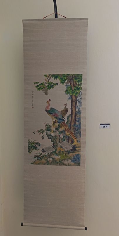 Pergamino Decorativo Oriental con Aves y Flores - Largo 136 cm