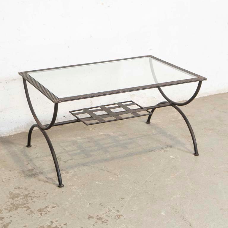 Mesa de Sala Romana en Hierro con Tapa de Vidrio y Detalles en Pintura
