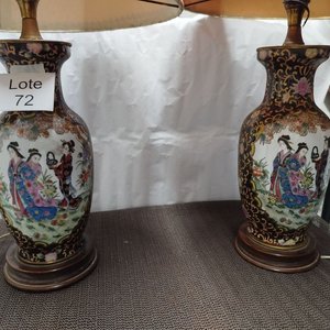 Lote siguiente: Par de Lámparas Portátiles Estilo Satsuma con Figuras de Geishas