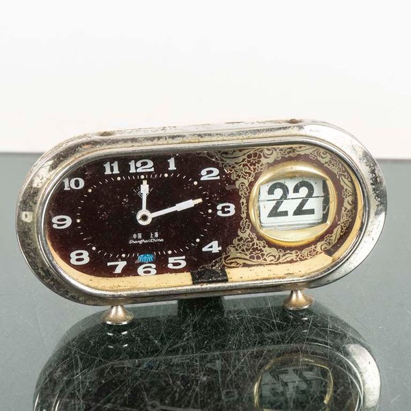 Reloj de Mesa Antiguo Shanghai, Años 70, Con Calendario