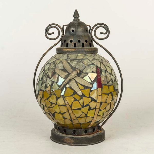 Farol Decorativo Metálico con Mosaico de Vidrio Estilo Marroquí