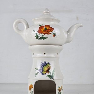 Tetera de Cerámica con Calentador y Flores Pintadas - imagen 2