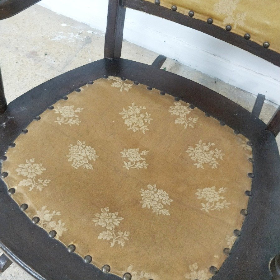 Silla de Roca en Madera Tallada con Asiento y Respaldos Tapizados - imagen 3