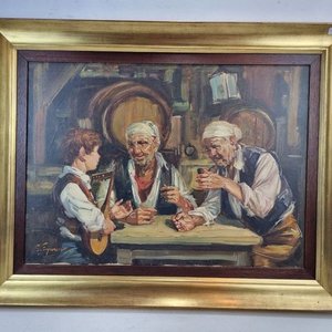 Antiguo óleo sobre tela "Escena de Taberna" por Enrique Eguren, firmado - imagen 1