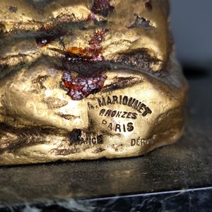 Tintero de Escritorio en Mármol y Bronce con Figura de Perro Firmada A. Marionnet - imagen 8