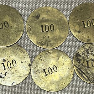 Lote de 6 Fichas Rurales de Bronce con Numeración "100" - imagen 2