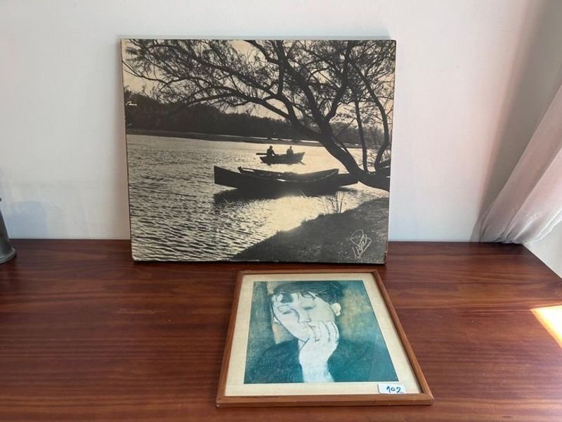 Lote siguiente: Pintura de paisaje fluvial en lienzo