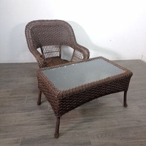 Juego de Patio Imitación Ratán: Mesa con Vidrio y Butaca - imagen 2