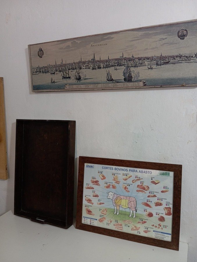 Pcs bandeja grande en madera, cuadro con corte de bovinos y paisaje Amsterdam - imagen 3