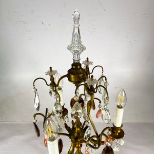 Lámpara de Mesa Girandole en Bronce Labrado con Cristales y Tres Luces - imagen 5