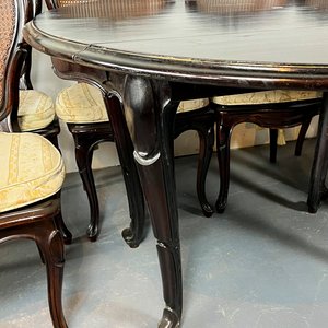 Juego Comedor Victoriano Caoba: Mesa Circular con Alas y 6 Sillas Esterilladas con Cojines - imagen 4