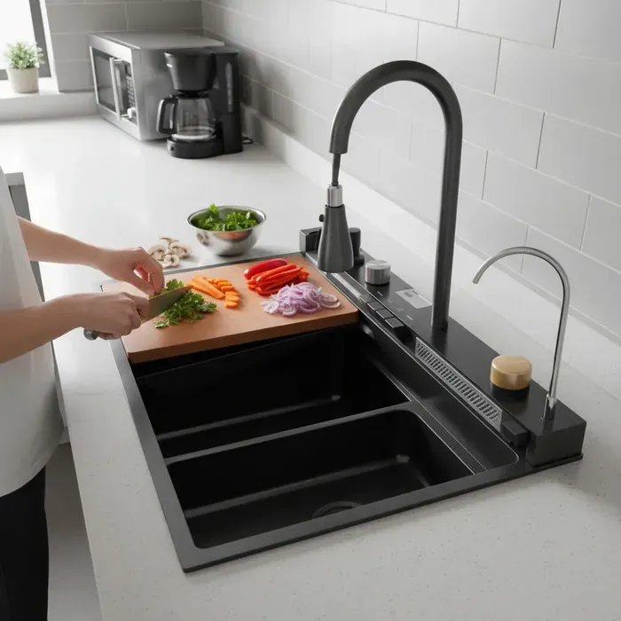 Pileta de cocina multifunción con doble cascada y lavavasos - imagen 2