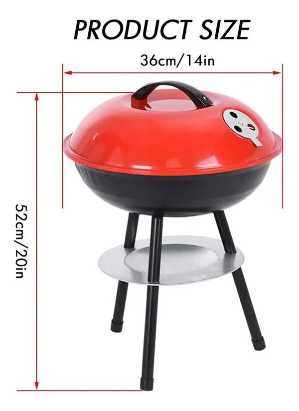 Parrillero Barbacoa Portátil con Tapa, 14 Pulgadas de Diámetro, Nuevo en Caja - imagen 1