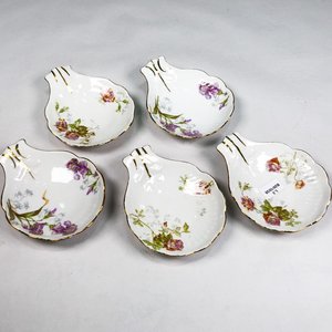 Cinco Coquillas de Porcelana Francesa Limoges Blancas Florales - imagen 1