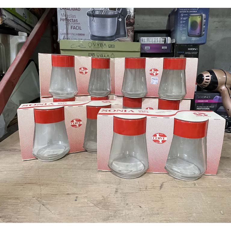 Set de 6 Aceiteras y Saleros con Tapa Roja Marca Cerve