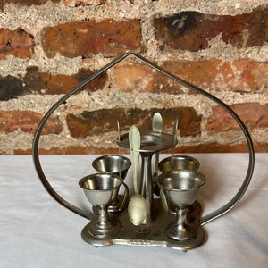 Huevera de Platina con Soporte y 4 Compoteras con Cucharitas - imagen 5