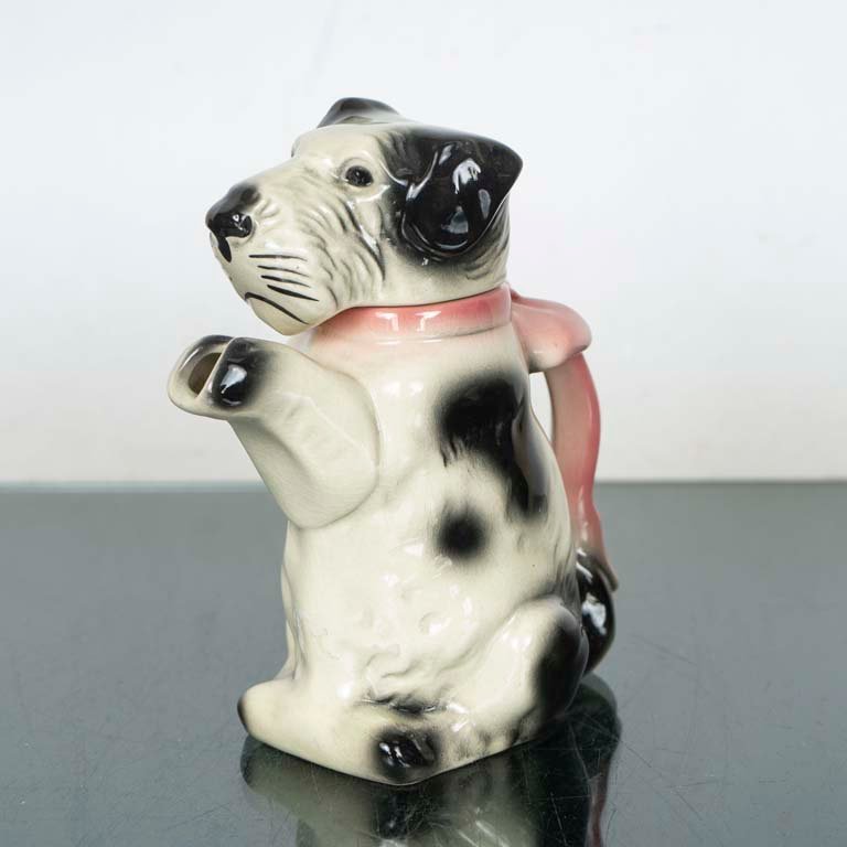 Jarra de Cerámica con Forma de Perro y Lazo Rosa