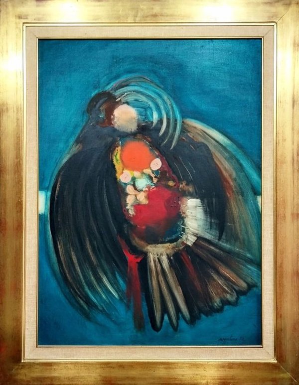 Pintura al óleo "Pájaro" atribuida a Andrés Montani, 1973