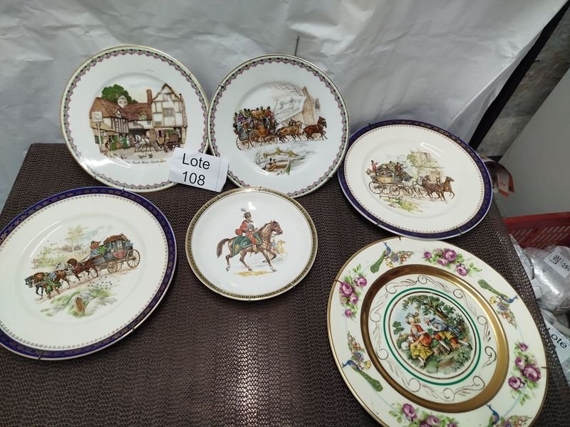 Conjunto de 6 Platos Decorativos con Escenas Ecuestres y Paisajes
