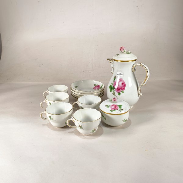Juego de Loza con Flores Rosas: Cafetera, Azucarero, 5 Tazas y 5 Platos - imagen 1