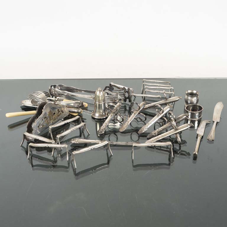 Gran lote de piezas de platina y plata diferentes - Colección de joyería y utensilios