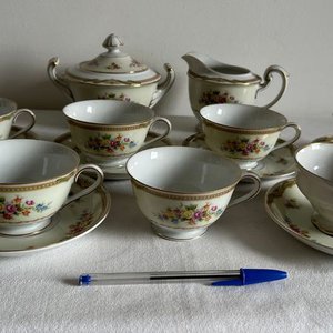 Juego de Té de Porcelana "Orion" - Azucarero, Lechera y 6 Tazas con Platillos - imagen 4