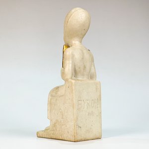 Escultura Egipcia Antigua Sentada en Pasta Blanca y Dorada - imagen 4