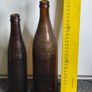 Lote siguiente: Dos Botellas de Vidrio Marrón "Salus" Uruguay