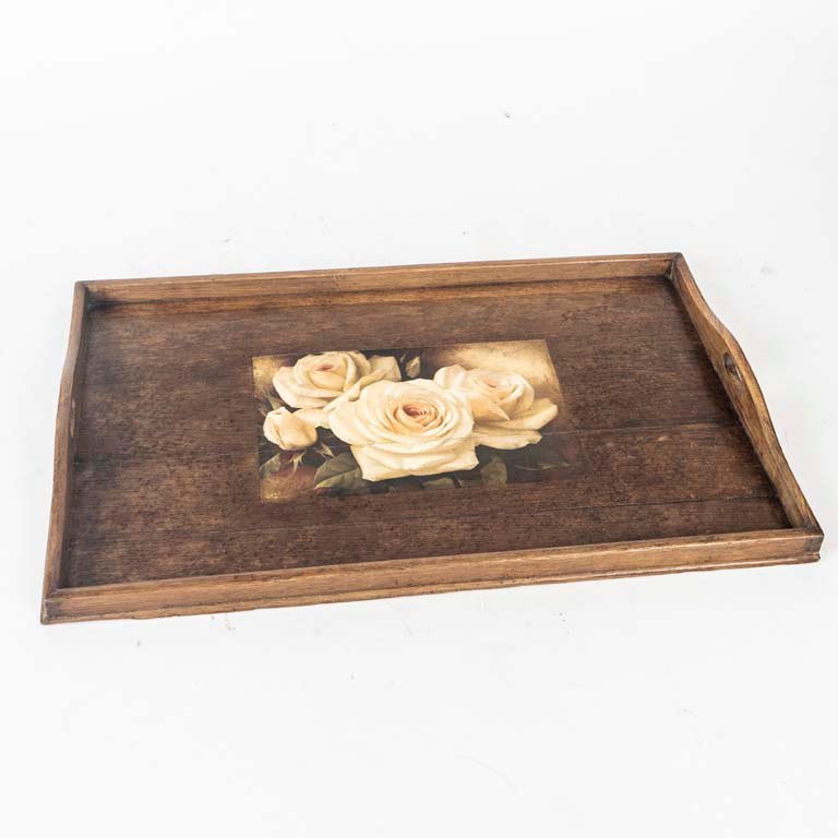 Bandeja de Roble con Decoración de Flores - 58 x 38 cm